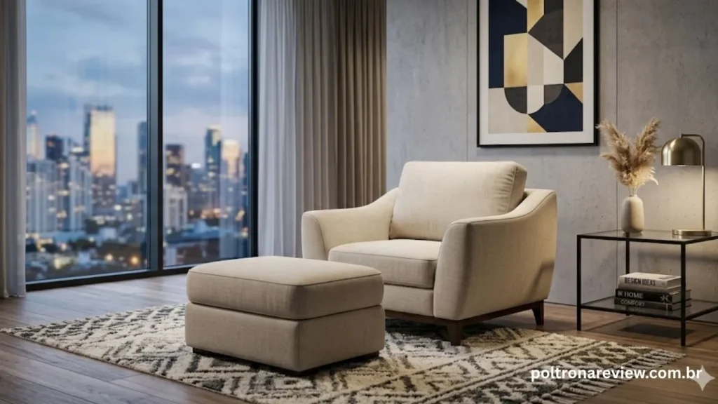Poltrona Madison com Puff – Lyam Decor (Linho Trama Fechada)