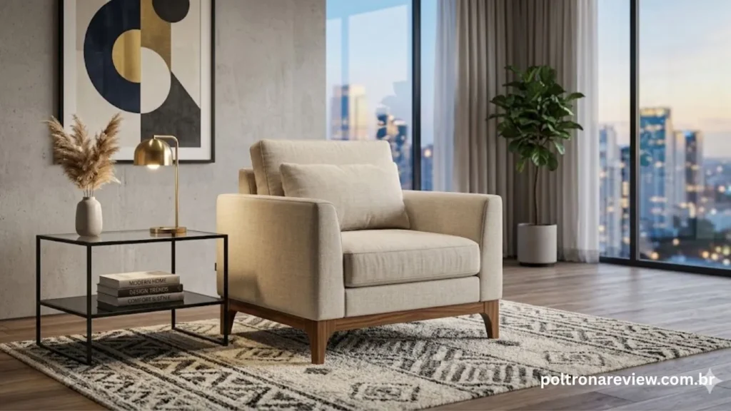 Poltrona Maju com Base de Madeira – Mpozenato (Linho)