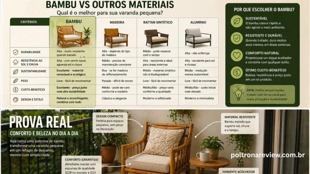 bambu vs madeira metal comparativo poltrona varanda