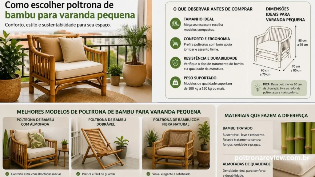 poltrona de bambu em varanda pequena decorada